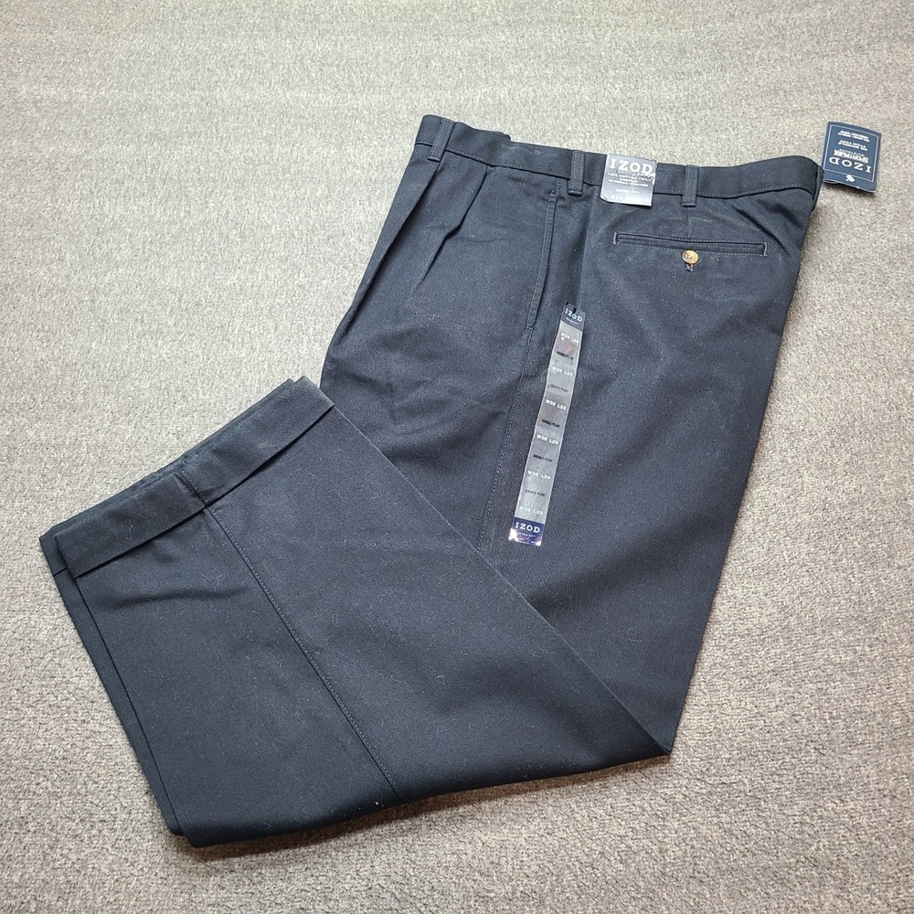 IZOD‎ Mens Pants Navy Blue Straight Fit Pleated Cotton 38x29 New With Tags